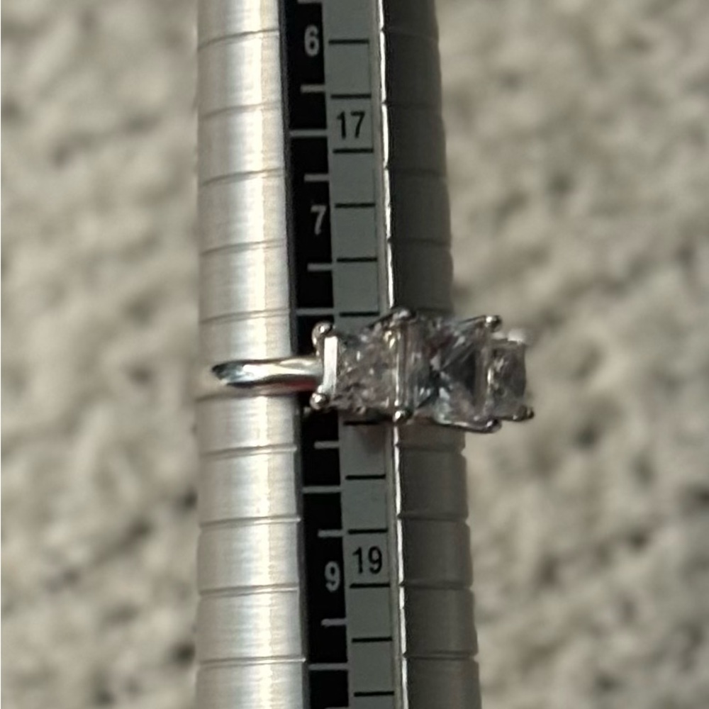 Diamonique Three-Stone Clear Cubic Zirconia Ring in Silver Tone 8 - Picture 7 of 8